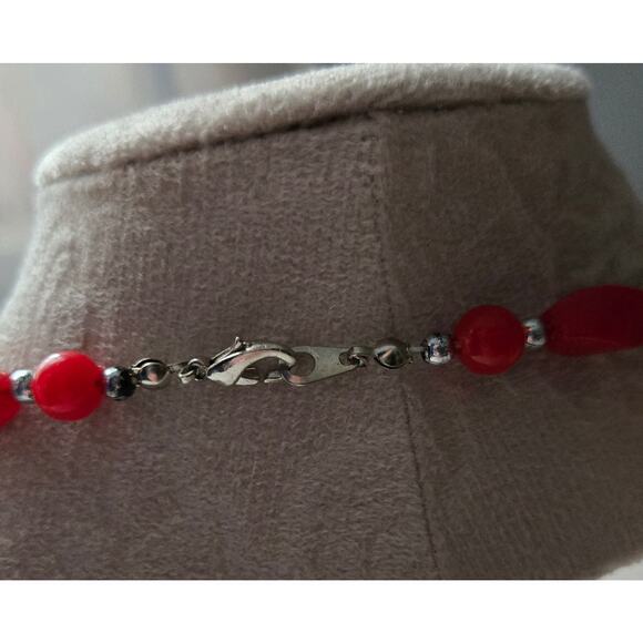 Retro Red, Yellow, Blue, and Yellow Plastic Beaded Necklace and Green Earrings - Picture 10 of 10